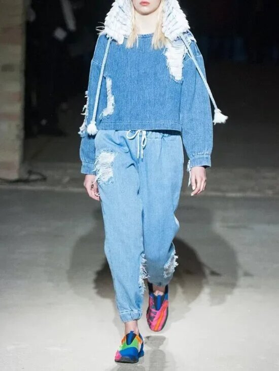 Ksenia Schnaider Sweaters - Designer Fall-Winter 2018 Ready-To-Wear Collection Distressed Denim Top Sweater